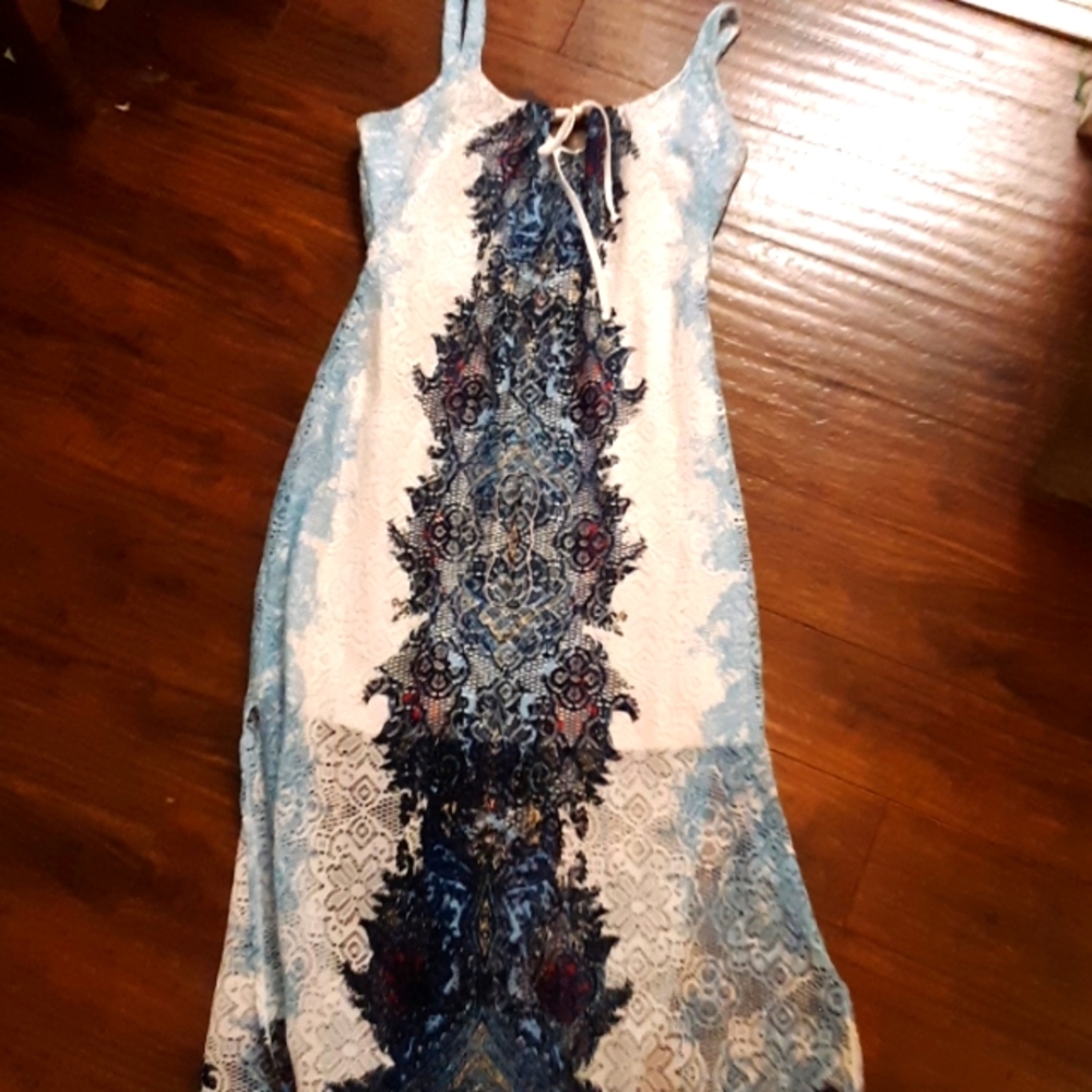 Blue't dress sz 10 blue and white lace